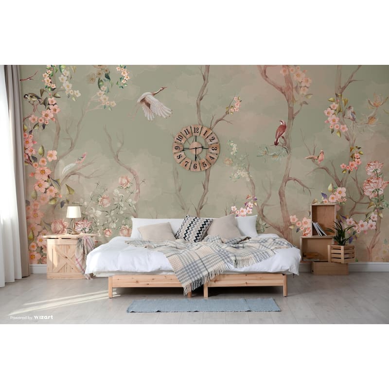 Cherry Blossom and Birds Wallpaper Mural Pastel Floral Serenity