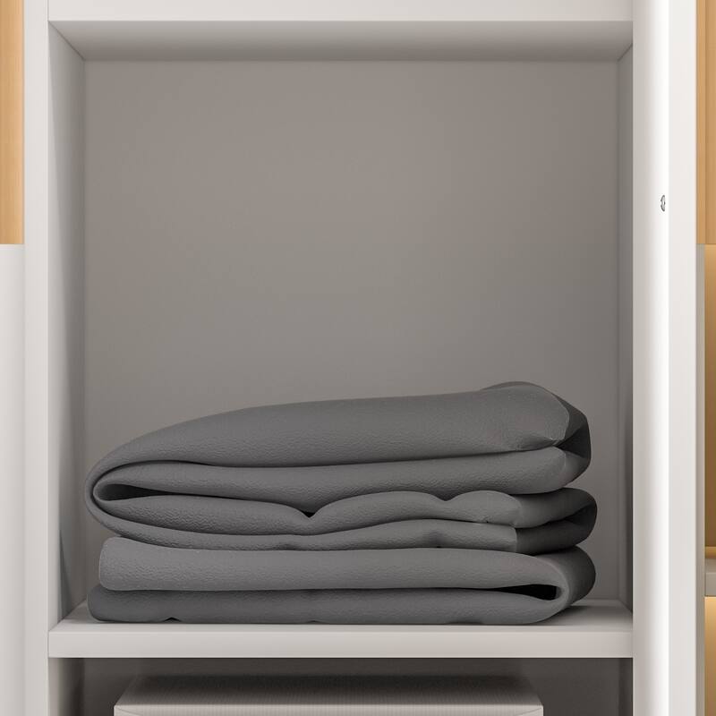 Wardrobe Armoire Wooden Closet Cabinet 6 Storage Cube and Hanging Rod