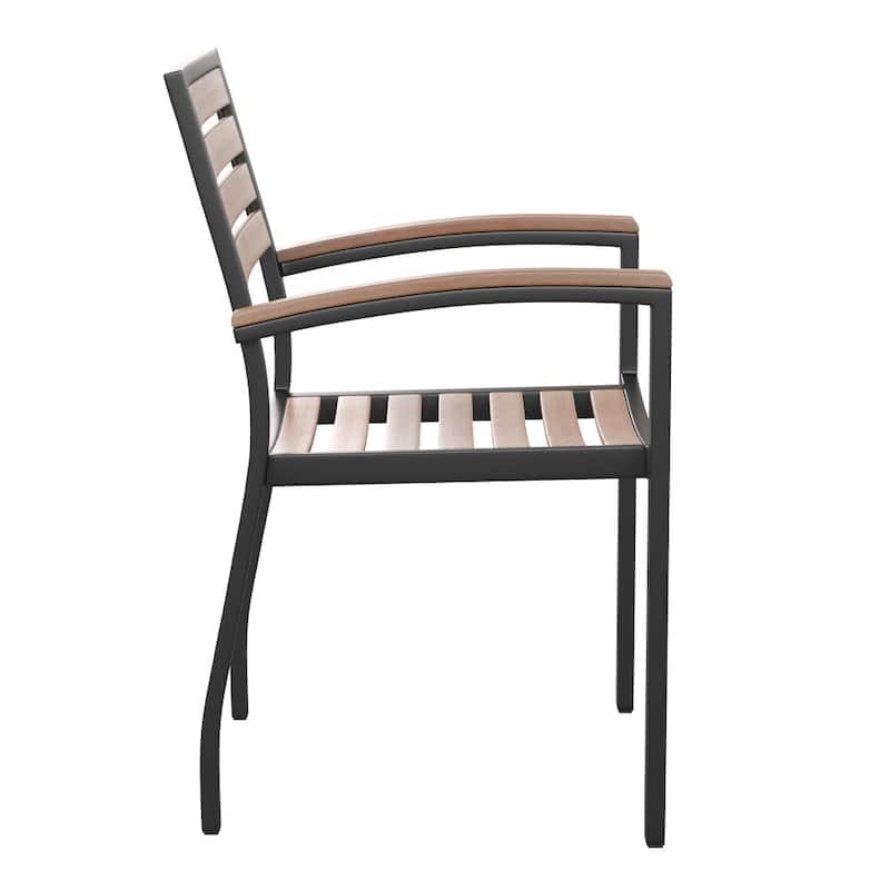 2 Faux Teak Accented Club Chairs and 30" Square Faux Teak Patio Table Set