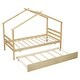 preview thumbnail 10 of 34, Twin Size Pine Wood House-shaped Bed with Trundle and Roof for Kids, Boys and Girls