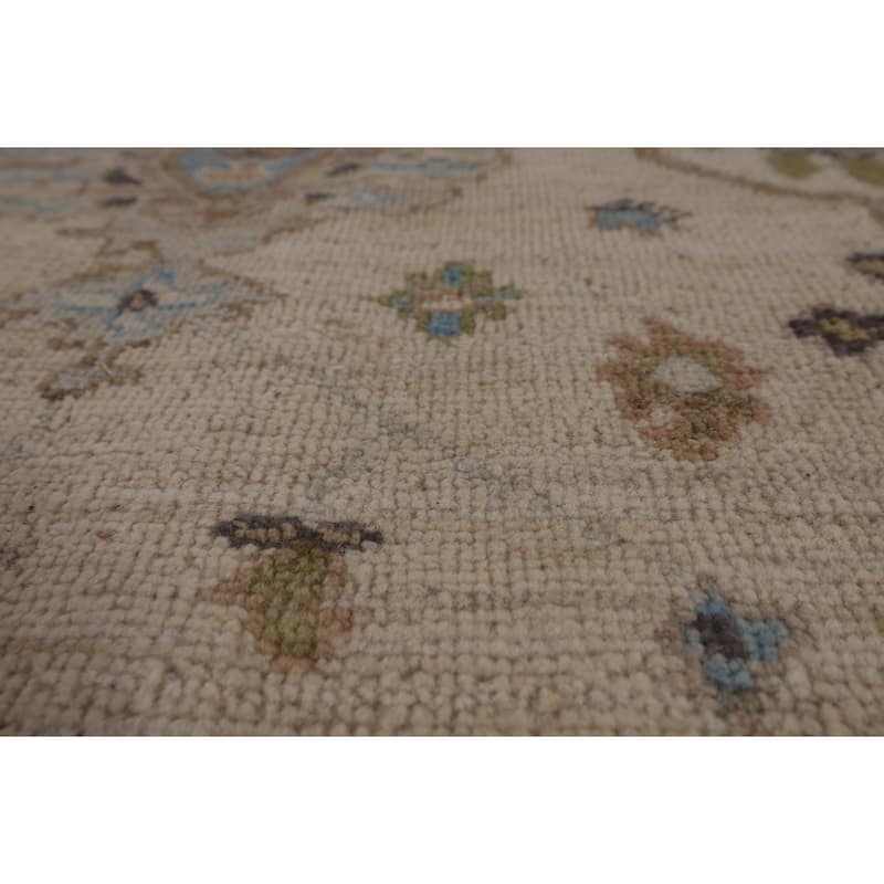 Vegetable Dye Oushak Turkish Area Rug Handmade Beige Wool Carpet - 6'3"x 8'11"