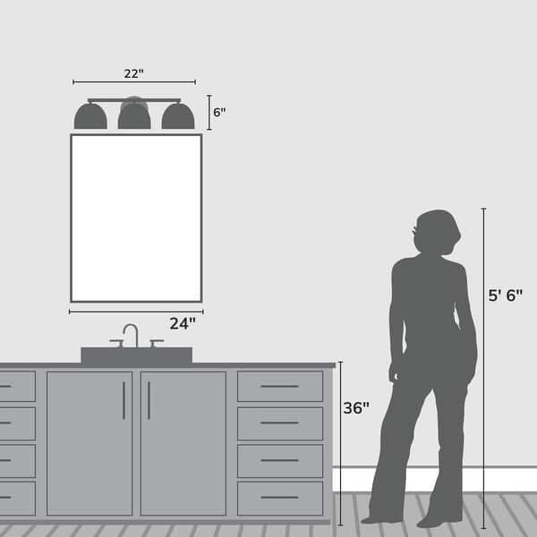 dimension image slide 2 of 3, Hunter Erling 3-Light Bathroom Vanity Wall Light - Modern, Contemporary, Transitional