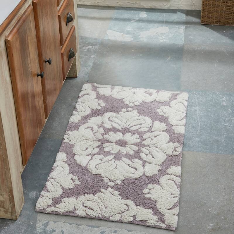 Better Trends Medallion Collection 100% Cotton 4-Pc Set Bathroom Rugs-Soft & Super Absorbent, Non-Skid Latex, Machine Washable