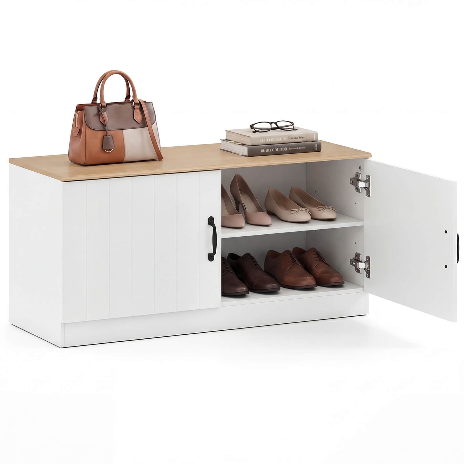 Costway 2-Door Shoe Bench wirh Adjustable Shelves Hidden Storage Space - See Details