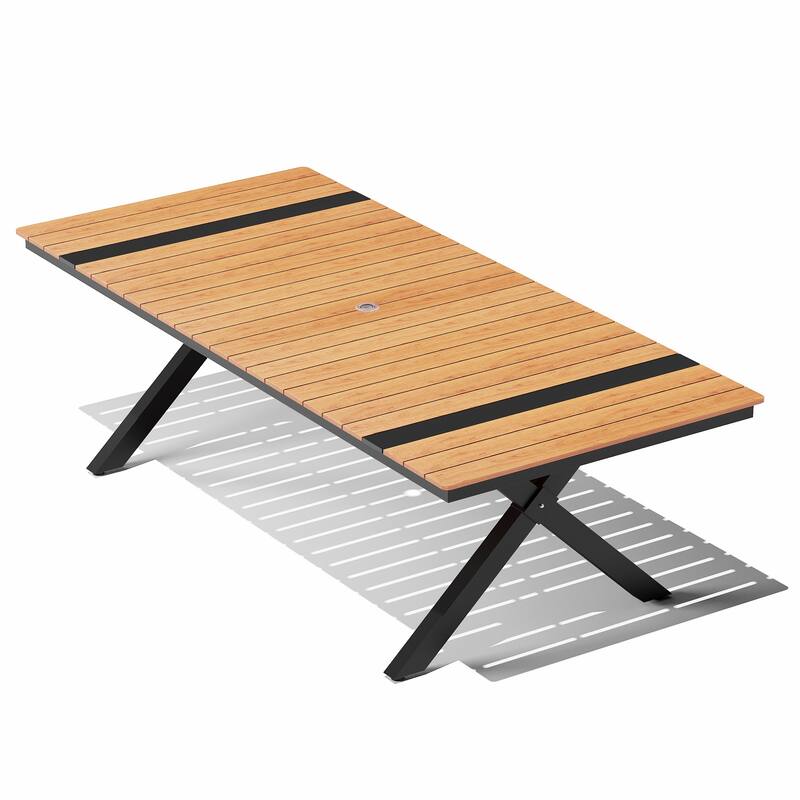 Outdoor Aluminum Dining Table Rectangular Table with Umbrella Hole for 10-12 Person