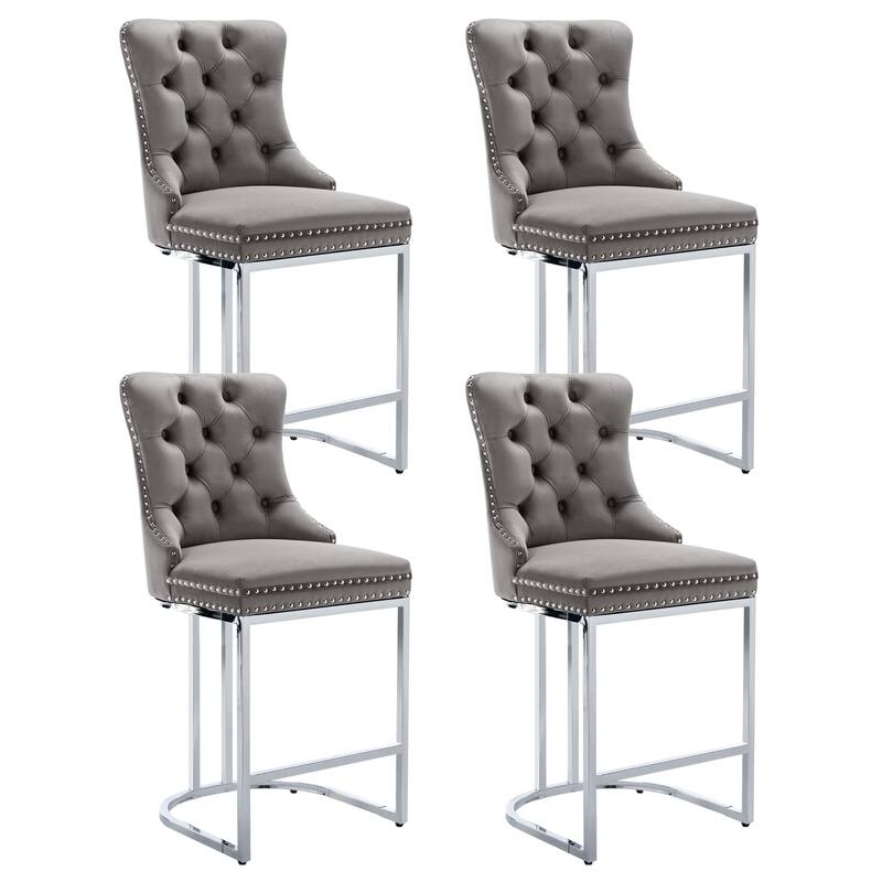 Modern Velvet Barstools with Button Back Set of 6