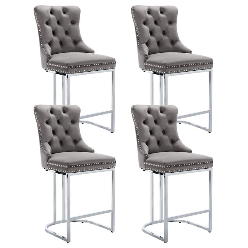 Modern Velvet Upholstered Barstools with Metal Base Leg