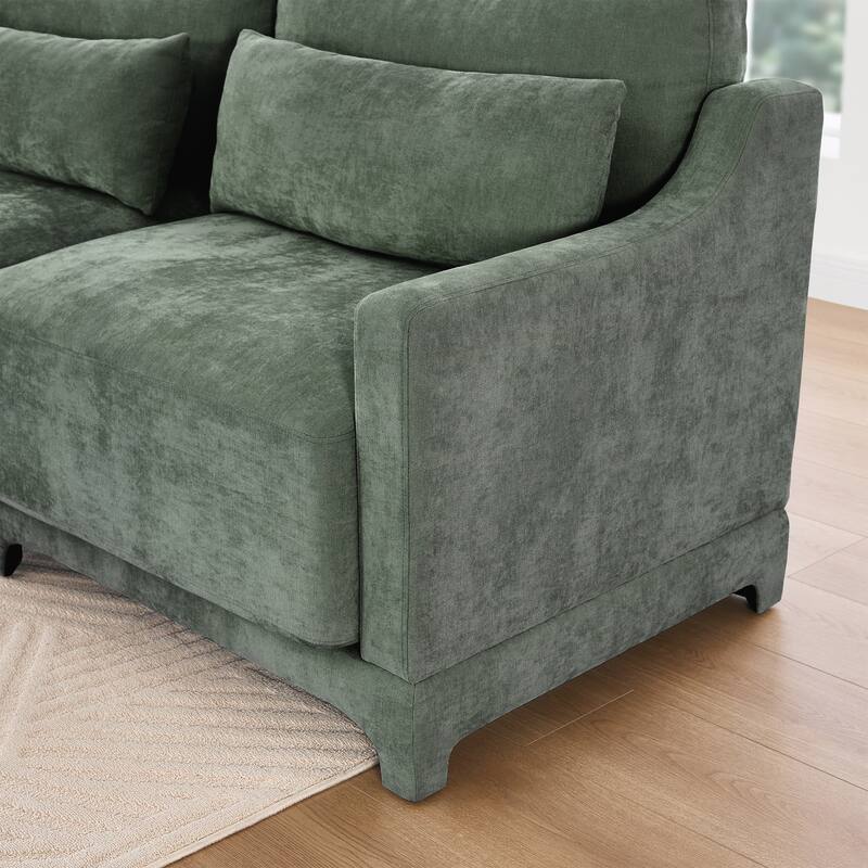 Four seater chenille sofa with lumbar pillow