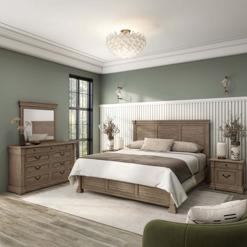Furniture of America Wacine 5-Piece Weathered Grey Solid Wood Panel Bedroom Set