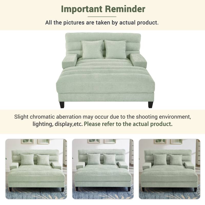 Modern Chaise Lounge Sofa 57.1" Sofa Bed Chenille Upholstered Lounge Sofa Chair with Adjustable Backrest and LED Light Strip