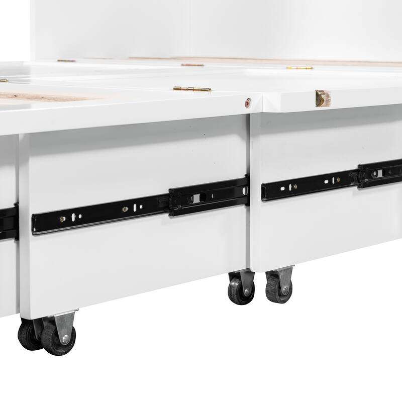 Full Size Murphy Bed Pulley Structure Wall Bed with Drawer, USB Socket