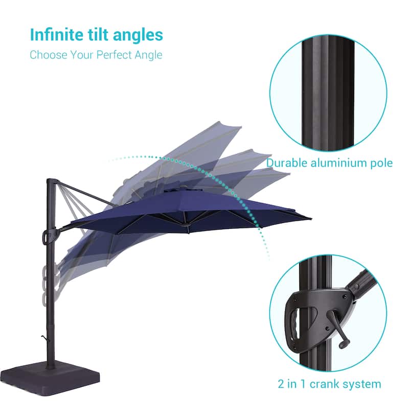 LIVOOSUN Outdoor Cantilever Offset Patio 11Ft Aluminum Umbrella w/Base