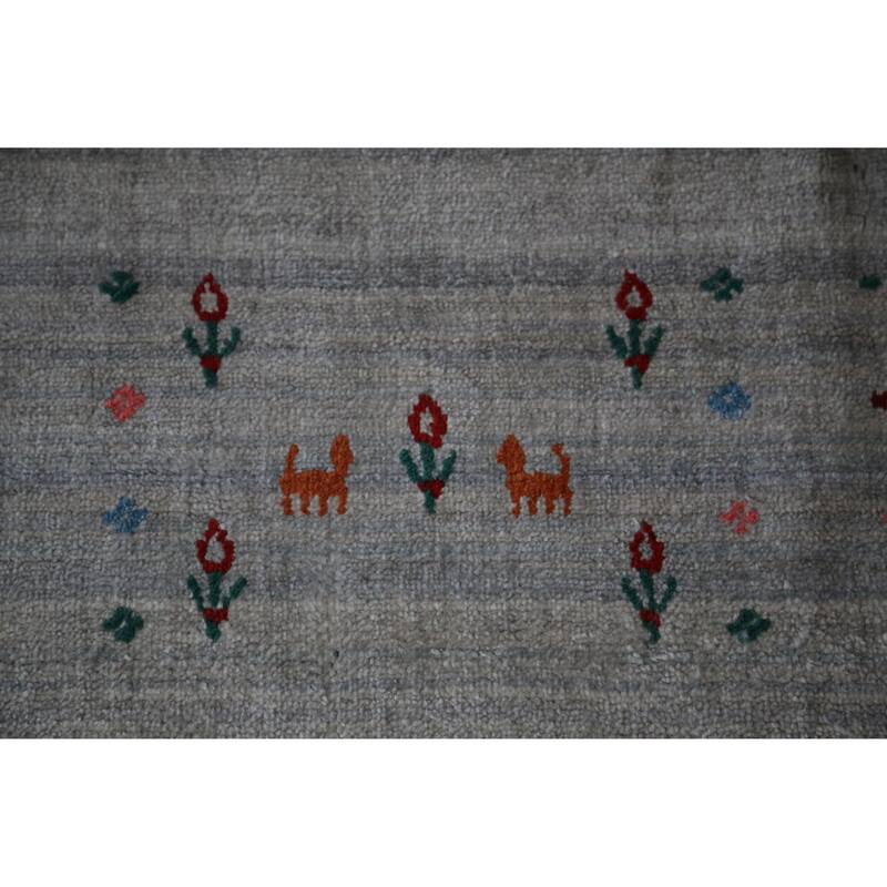 Hand Knotted Oriental 100% Wool Carpet Tribal Tribal Greys & Charcoal Gabbeh Area Rug - 12' 4'' X 9' 1''