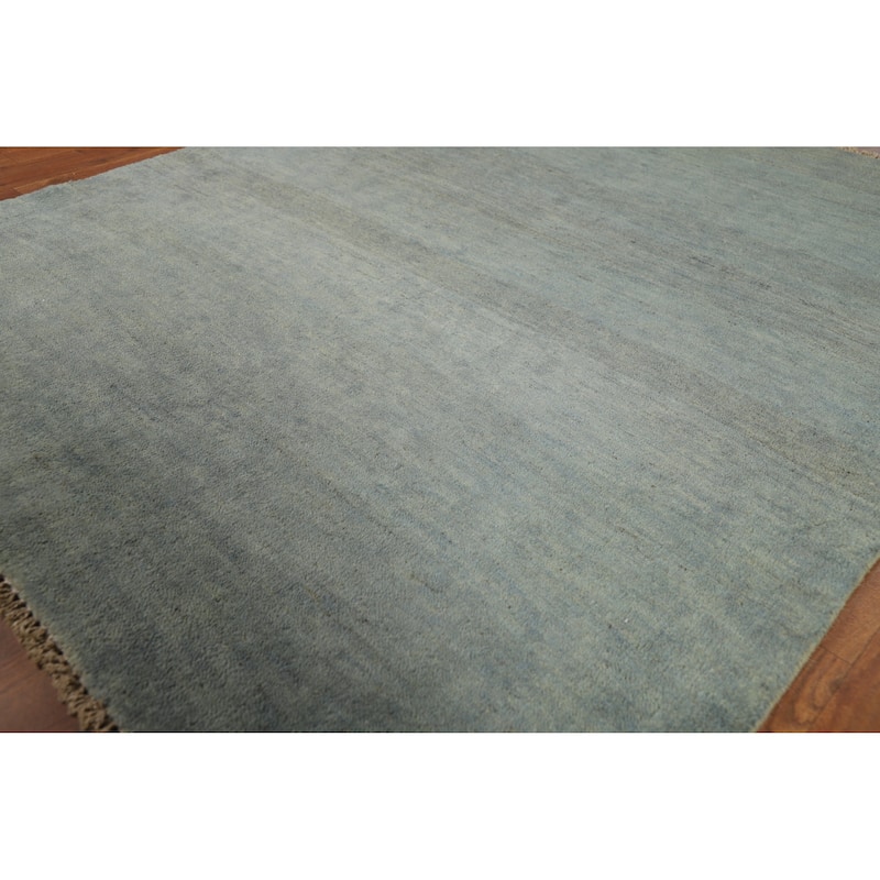 Blue Green Gabbeh Accent Modern Rug Handmade Wool Carpet - 3'11" x 4'7"