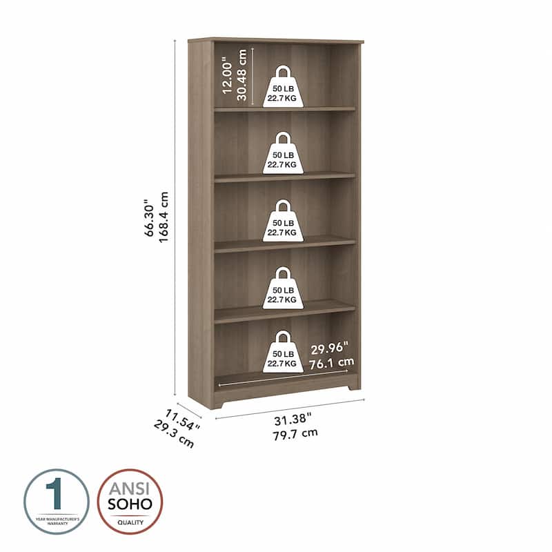 Bush Furniture Cabot Tall 5 Shelf Bookcase with Adjustable Shelves