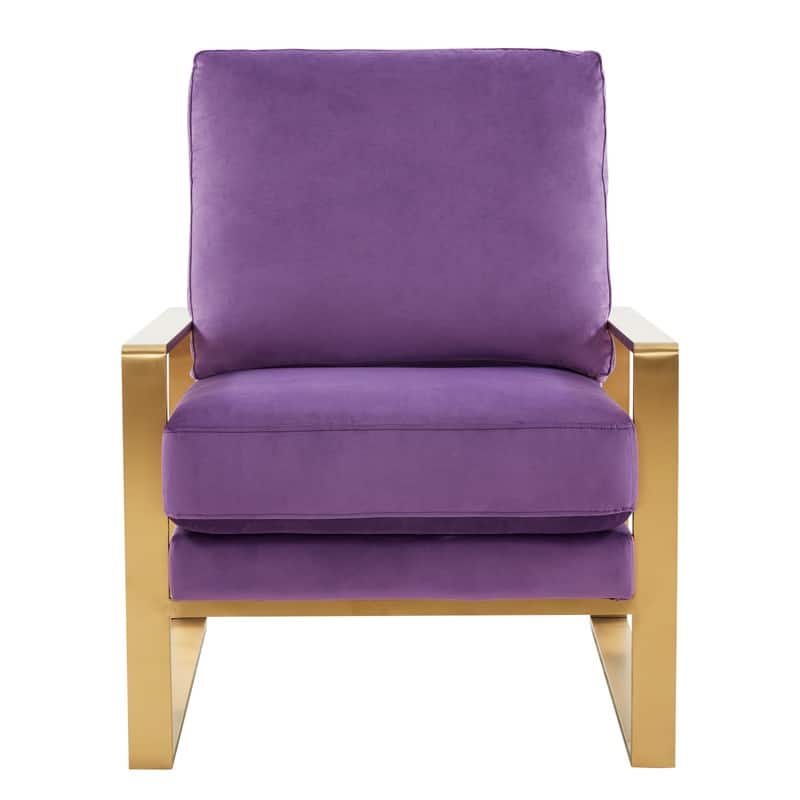 Jefferson Modern Velvet Accent Chair with Brushed Gold Frame, Removable Cushions, and Floor Protectors for Living Room or Office