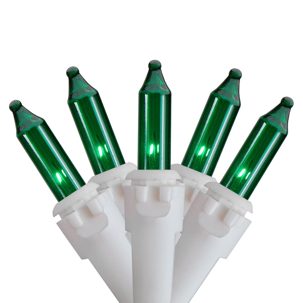 50-Count Green Mini Christmas Light Set 10ft White Wire - 10'