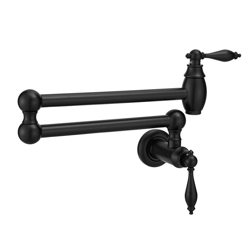 Wall Mount Commercial Pot Filler Faucet,Brass Material Folding Faucet, with Stretchable Double Joint Swing Arms - Black