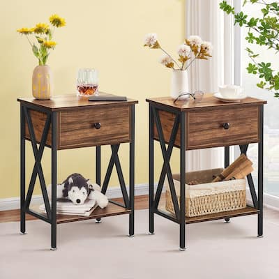 VECELO 3-Pieces Bed Frame with Wood Headboard and Modern Nightstands Set of 2