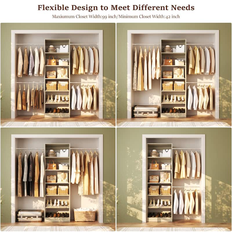 Cimly Closet Oragnizer System with Adjustable Hanging Rods, Shoe Rack, and Storage Shelves