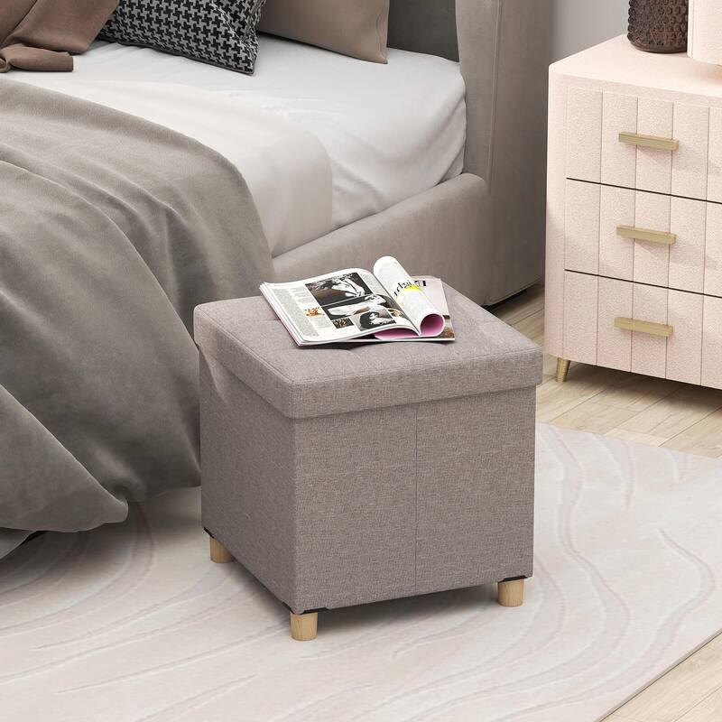 Costway 1/2 PCS 18 Inches Ottoman with Storage,Tray & Rubber Wood Legs