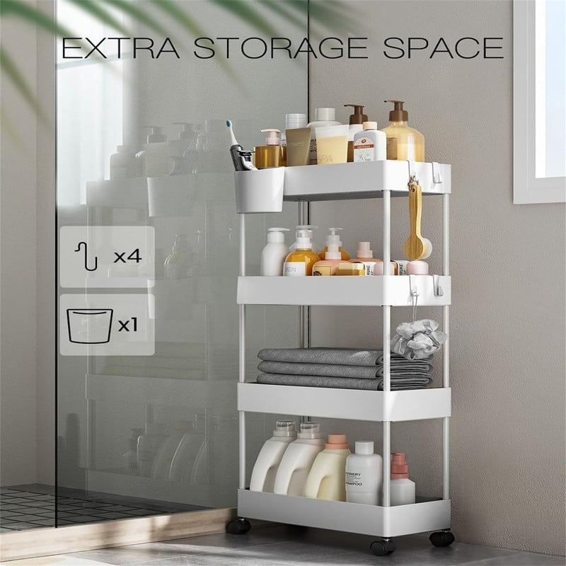 Slim Storage Cart with Wheels 4 Tier Bathroom Storage Organizer Rolling Utility Cart - 15.7"D x 7.1"W x 35.9"H