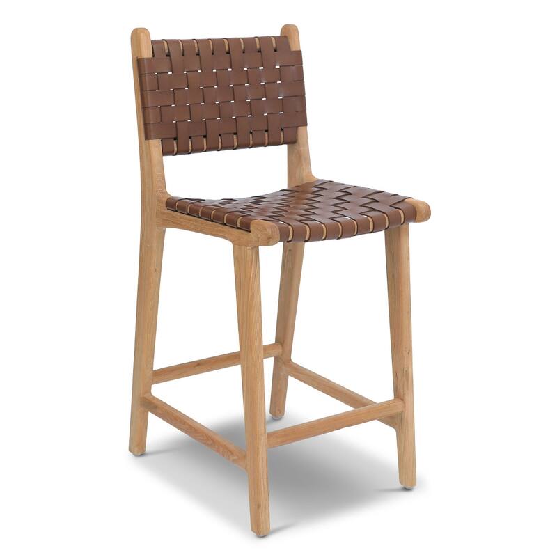 Poly & Bark Banda Solid Teak & Leather Counter Height Stool.