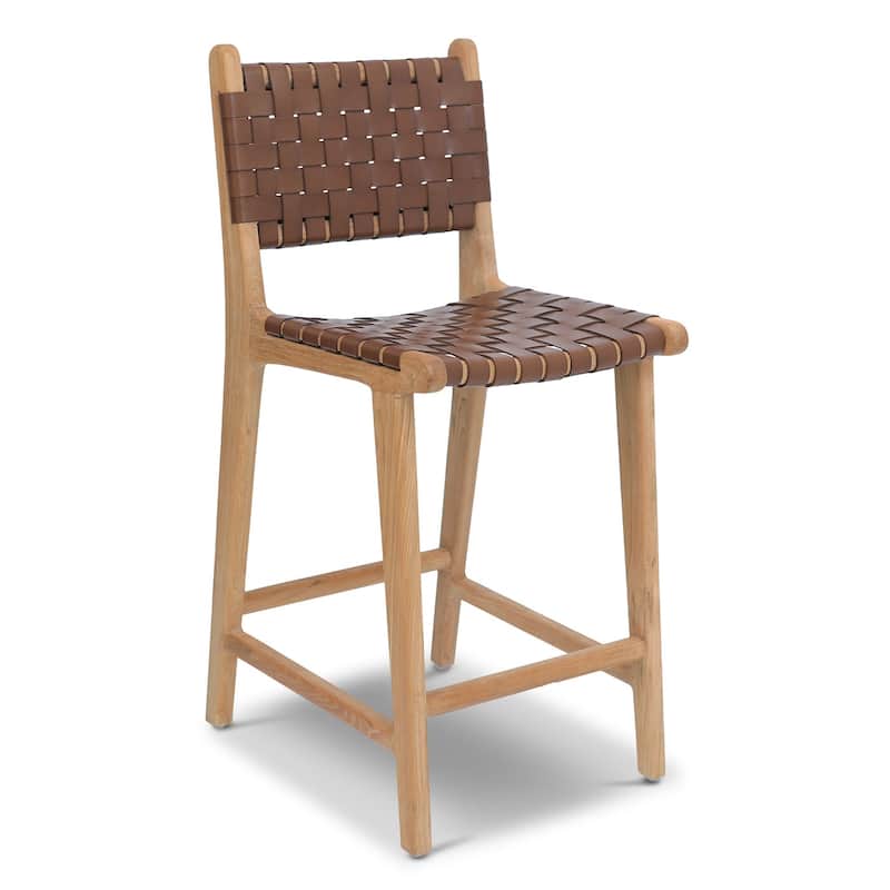Poly and Bark Banda Teak & Leather Counter Height Stool - Solid Wood Frame