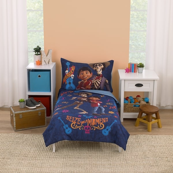 slide 2 of 5, Disney Coco Navy, Orange, and Light Blue, Seize Your Moment 4 Piece Toddler Bed Set