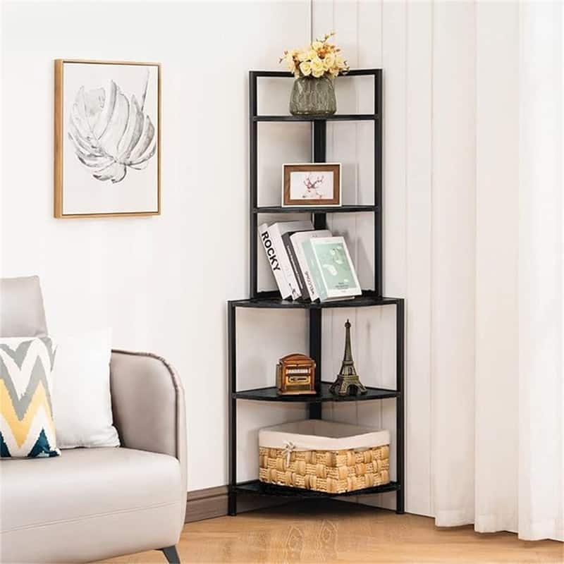Corner Shelf - 16.6"D x 16.6"W x 57"H - Black