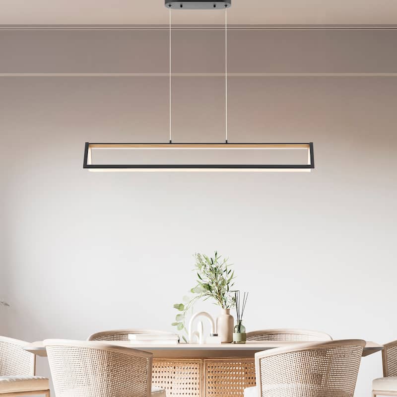 Satin Black & Wood Chandelier - N/A - WoodandBlack