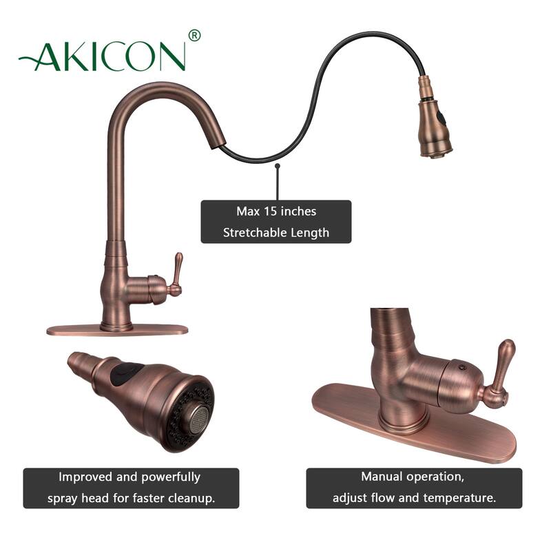 Copper Kitchen Faucet with Single Handle and Pull Down Sprayer