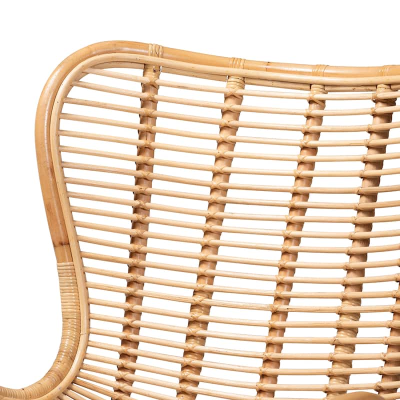 Colorado Modern Bohemian Natural Brown Rattan and Black Metal Accent Chair