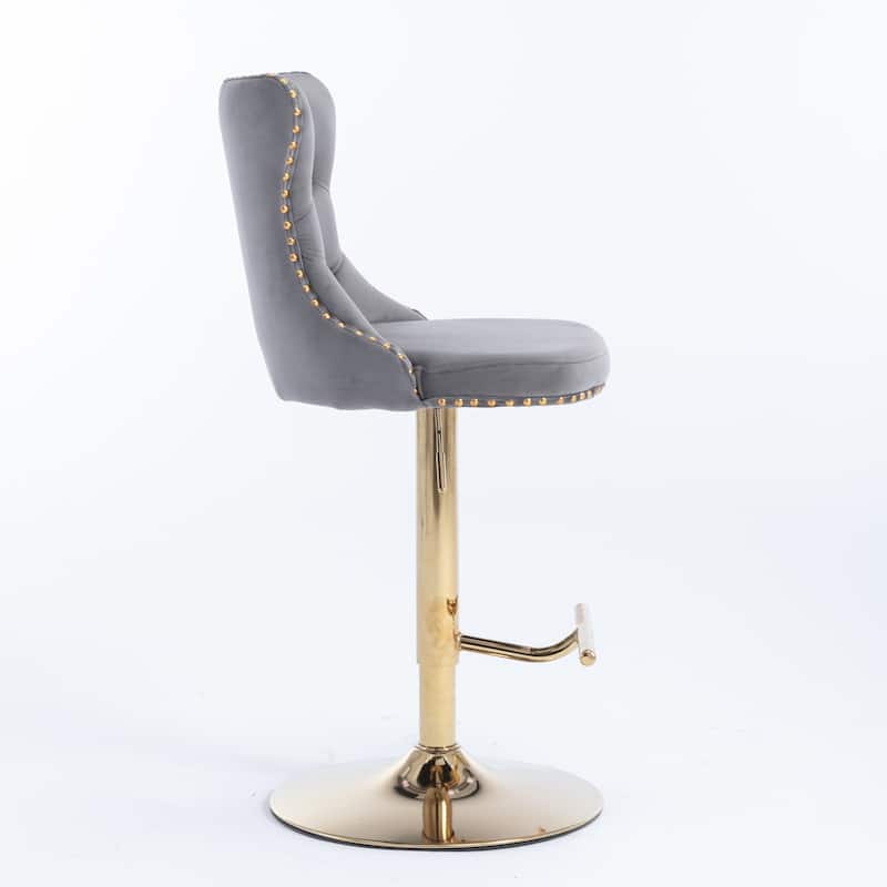 Golden Swivel Velvet Barstools Adjusatble Seat Height from 25-33 Inch,Upholstered Bar Stools with Backs Set of 2