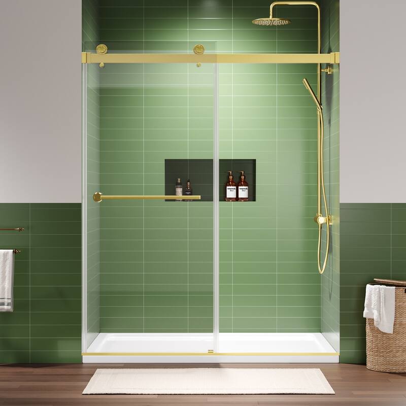72" x 59" Frameless Double Sliding Shower Door, 8mm Easy-Clean Tempered Glass, 304 Stainless Hardware, Reversible