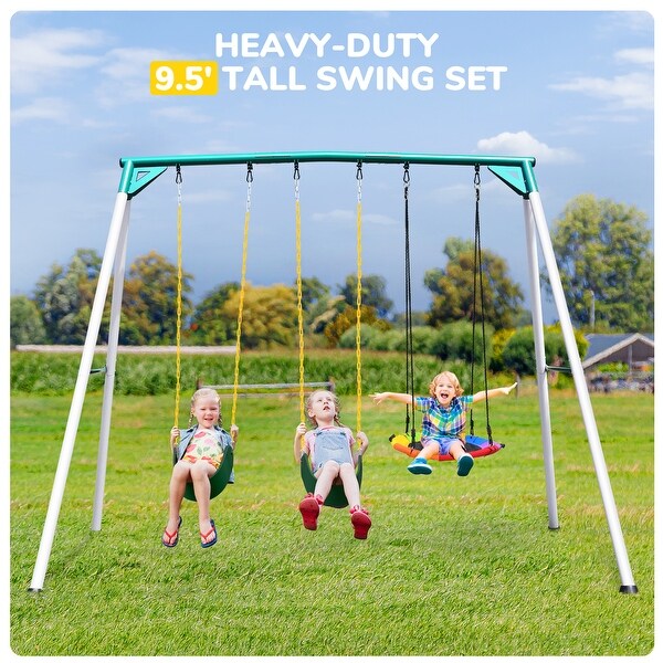 Hapfan 9.5' Heavy Duty Metal Swing Set Tall Swing Sets with Saucer