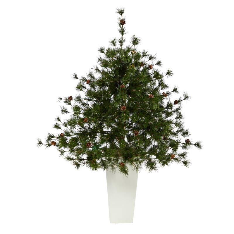 44in Artificial Christmas Tree with Lights & Pine Cones - Holiday Decor - Green - 44