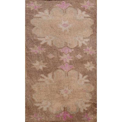 Hand Knotted Oriental 100% Wool Carpet Transitional Tribal Brown Anatolian Area Rug - 2' 8'' X 1' 5''