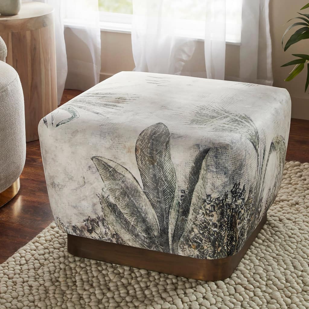 Tangle Poly-Velvet Upholstered Ottoman, Print