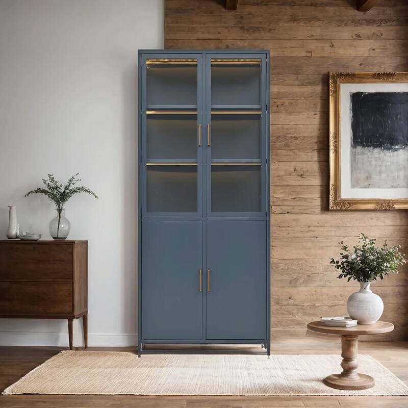 3-Sided Glass Curio Cabinet with LED Lighting - 76" Tall