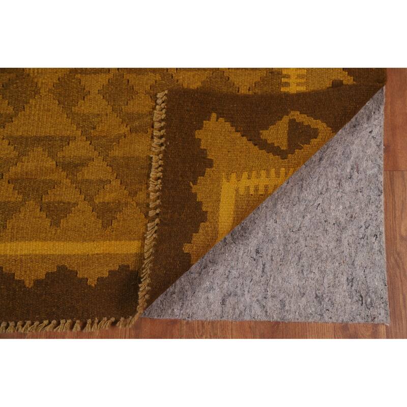 Hand Woven Oriental 100% Wool Carpet Southwestern Geometric Yellow & Gold Kilim Area Rug - 9' 8'' X 6' 6''