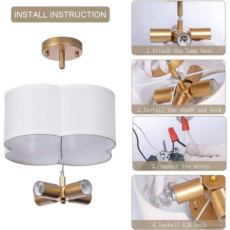 4 light semi flush mount ceiling lamp white fabric ceiling light