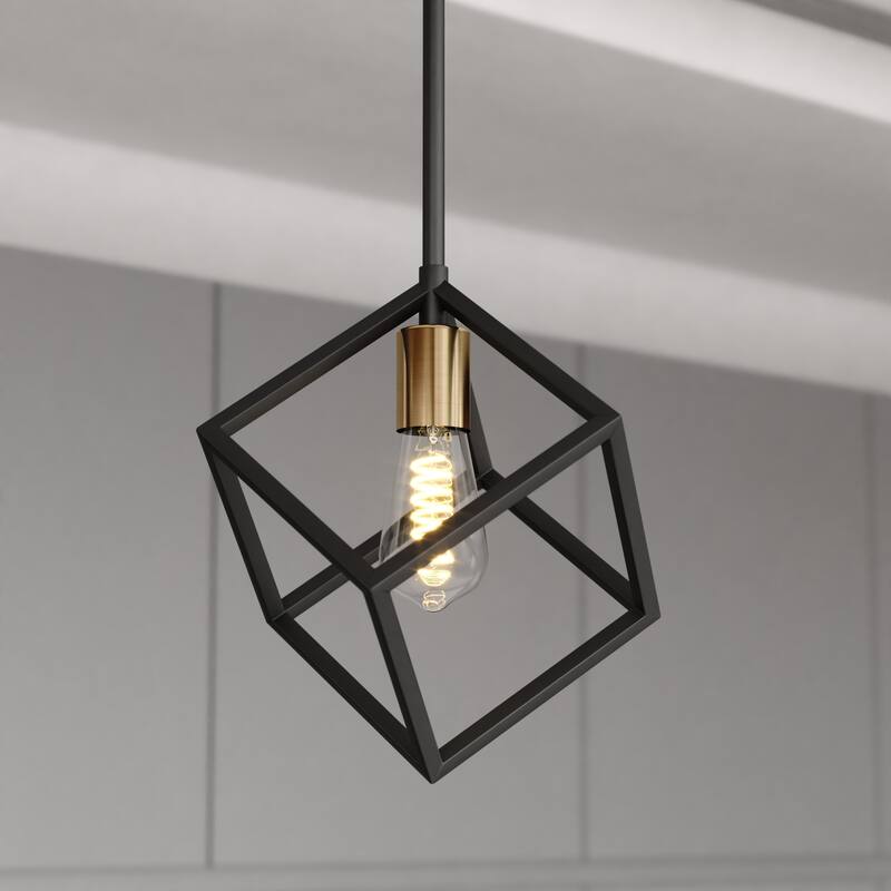 Deering LED Compatible Matte Black and Gold Satin Brass Contemporary Mini Pendant Ceiling Light - Matte Black and Satin Brass - 10.25-in W x 17-in H x 10.25-in D