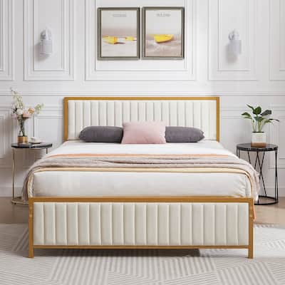 Javlergo Bed Frames with Upholstered Tufted Headboard and Footboard, Heavy Duty Steel Slats Platform, No Box Spring Needed