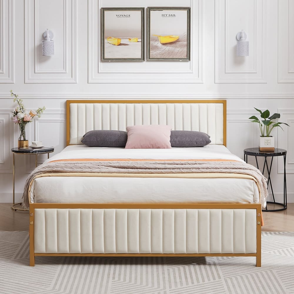 Javlergo Bed Frames with Upholstered Tufted Headboard and Footboard Heavy Duty Steel Slats Platform No Box Spring Needed