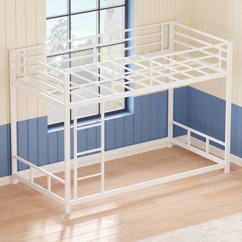 Bunk Bed Twin Over Twin, Heavy Duty Metal Bunk Twin Bed Frames with Safety Guard Rails & Ladder