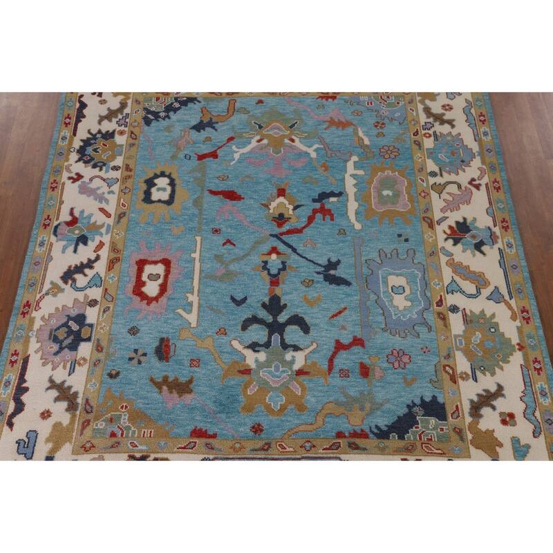 Blue Floral Oushak Oriental Area Rug Handmade Dining Room Wool Carpet - 7'10"x 9'10"