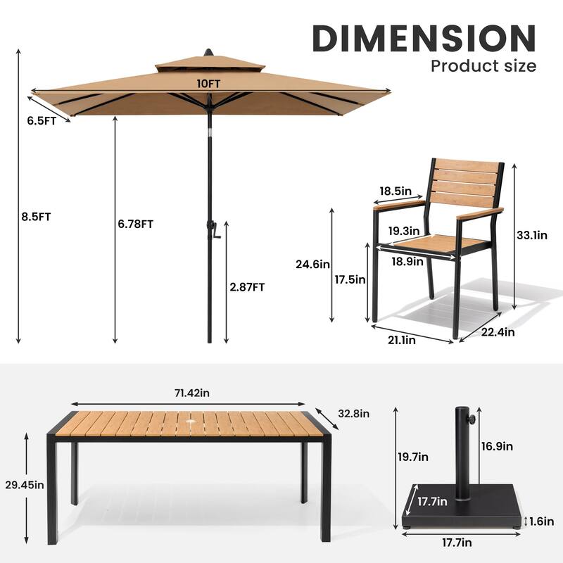 9/11-Piece Outdoor Patio Dining Set Aluminum Dining Table and Stackable Chairs w/10 ft Market Umbrella and Base