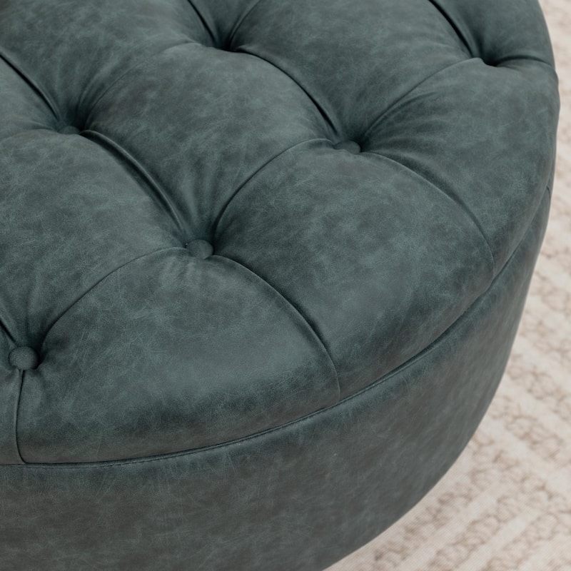 SEYNAR 29.5''Modern PU Leather Round Storage Ottoman with Wood Legs