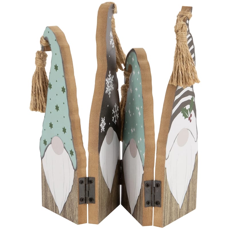 Wooden Gnomes Hinged Christmas Decoration - 10.75"